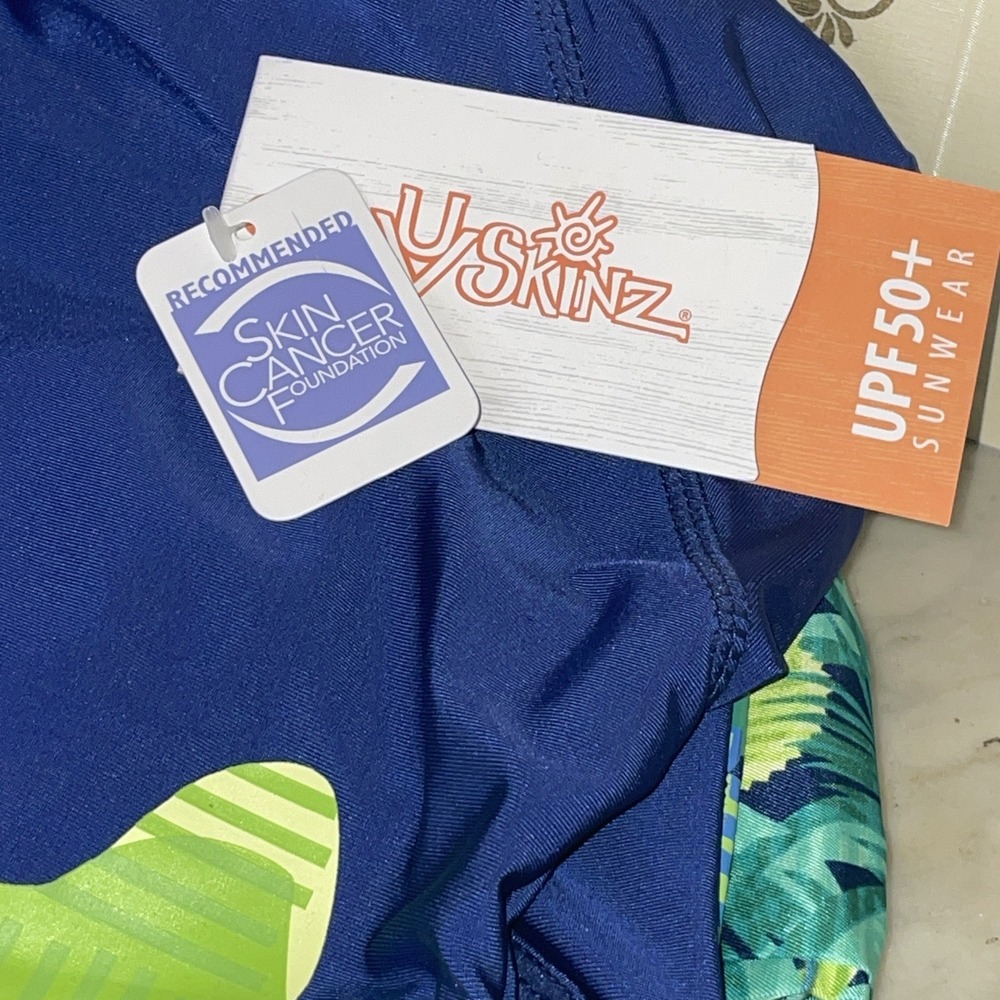 UV Skinz NWT 3 Piece Swim Set Boy 7 Green Crazy Chameleon UPF50 Hat Shirt Shorts